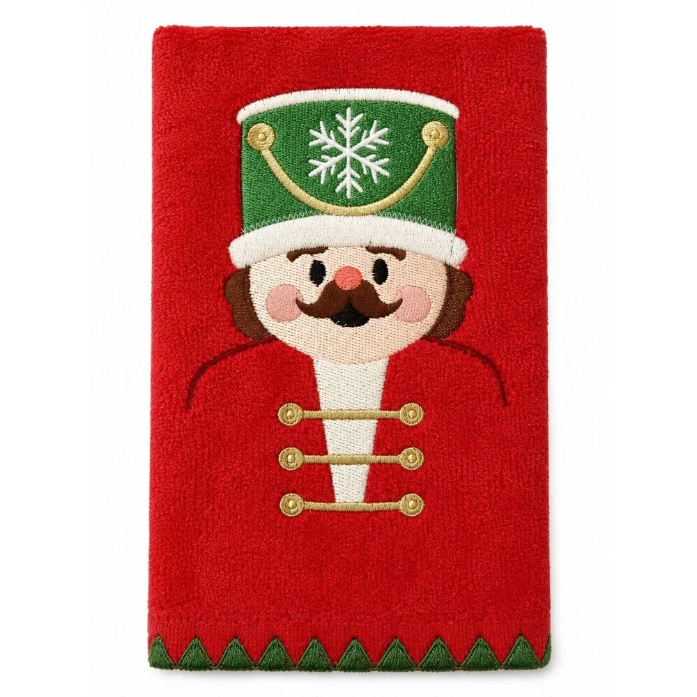 Christmas Nutcracker Hand Towels Set of 2 Red Embroidered Tin Soldier Holiday